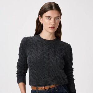 Quince 100% Cashmere Shrunken Charcoal Gray Cable Knit Sweater sz S/M